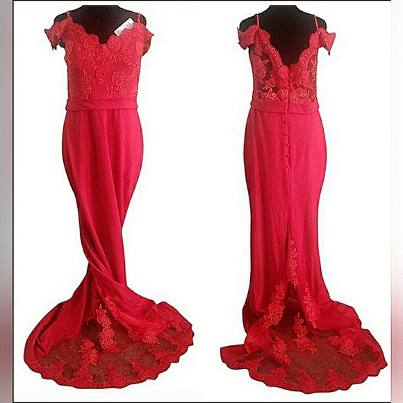 Glam Holiday Red 14 Formal Antique Lace Embroidered Floral Castle Gown New - Picture 2 of 6